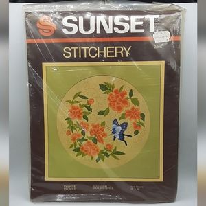 Vintage Sunset Stitchery #2306 Sealed Crewel Kit Chinese Peonies 16" x 16" Frame